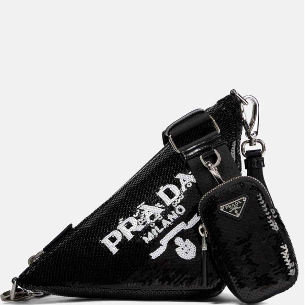đź–¤Like Newđź–¤ Prada Triangle Crossbody in Black Sequins - Full Set - Picture 2 of 5